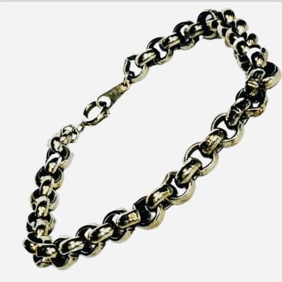 Vintage Silver Toned Open Round Link Chain Boyfriend Bracelet Size 7 - Picture 2 of 6